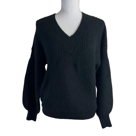 ASOS Design Black V Neck Sweater Size 2 Long Sleeves Knit Pullover Fall Winter - Picture 1 of 7
